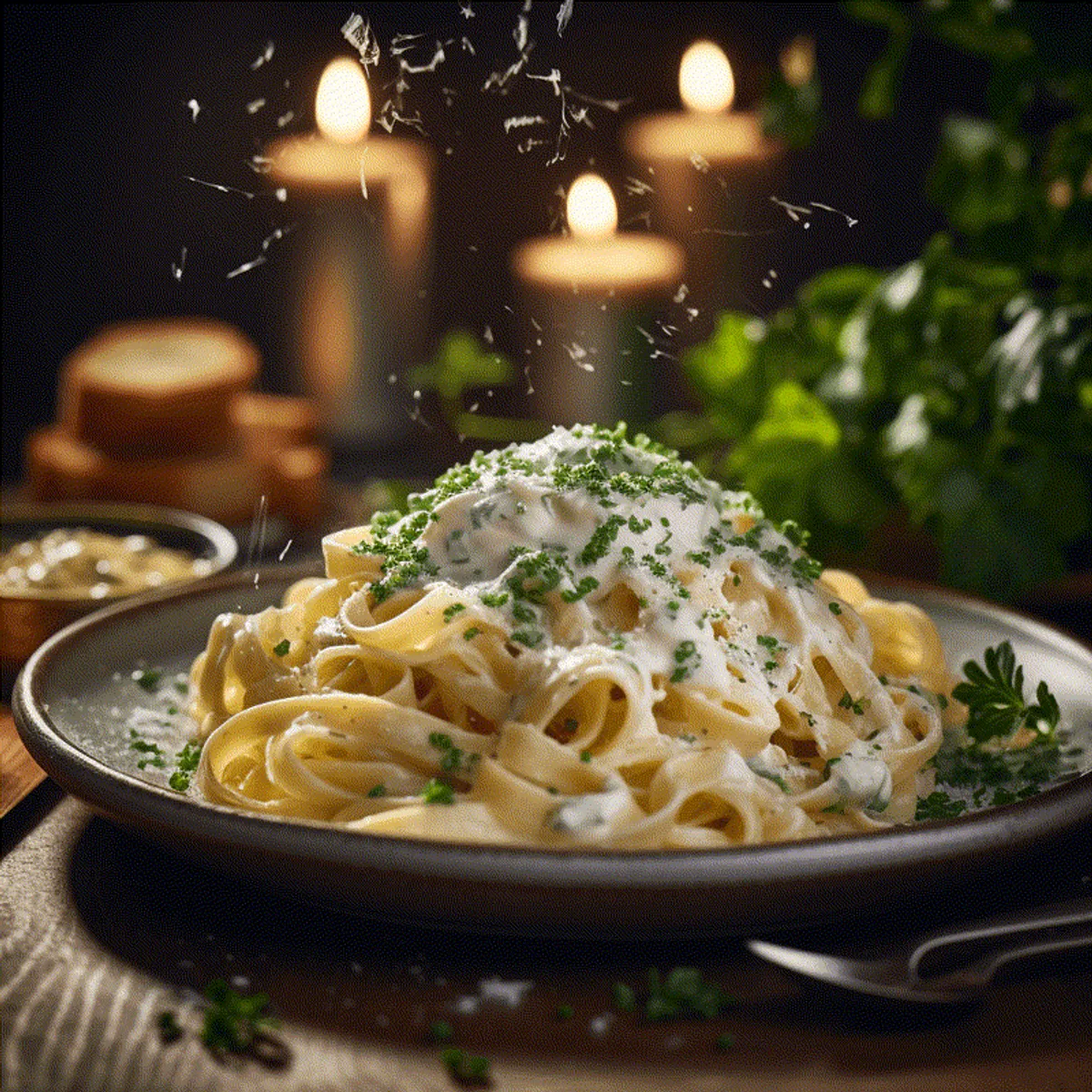 Pasta Alfredo – fotograferad ovanifrån
