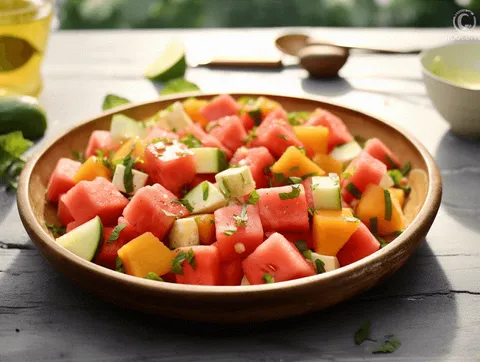 Fräch Melonsallad – fotograferad ovanifrån