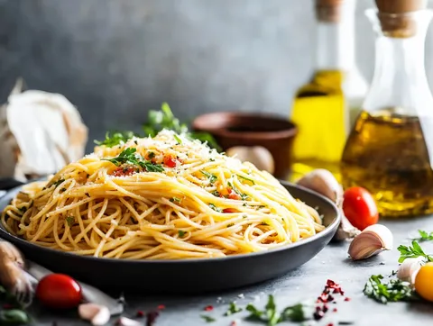 Spaghetti Aglio e Olio – fotograferad ovanifrån