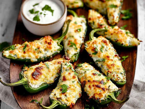 Ugnsbakade jalapeñopoppers med tre ostar