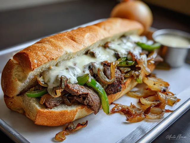 Philly Cheesesteak med Entrecôte och Smält Ost