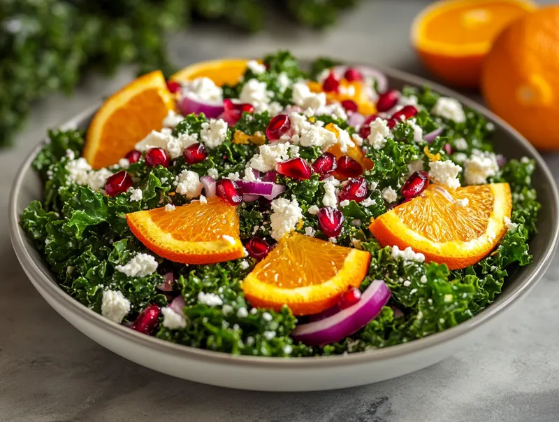 Grönkålssallad med granatäpple och apelsin