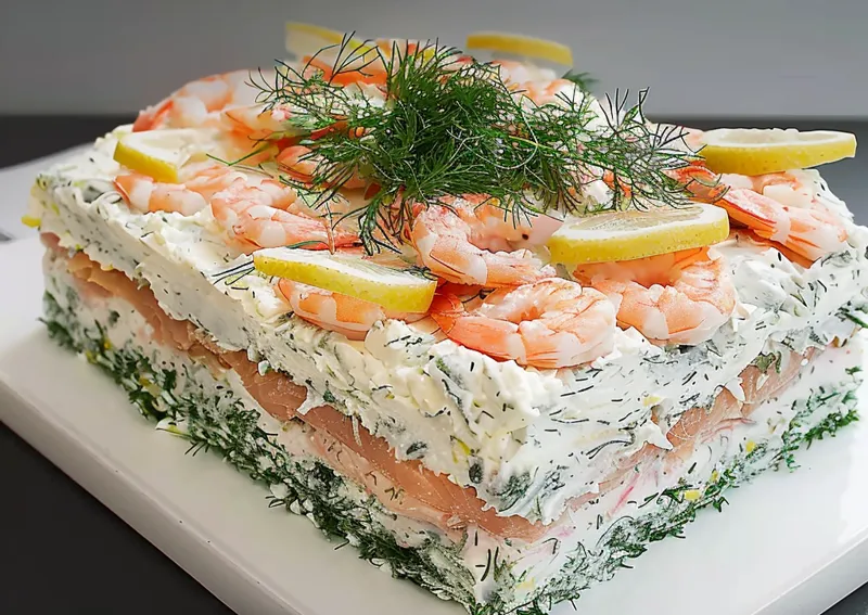 Smörgåstårta med lax och räkor